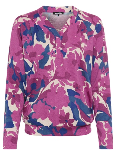 Olsen V-Neck Long Sleeve Print Top in a Cotton-Modal Blend 11105241