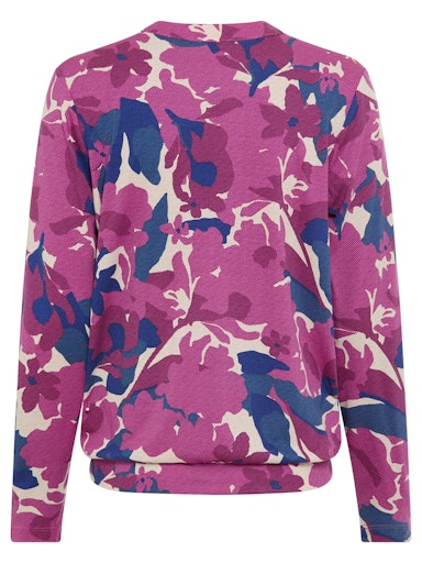 Olsen V-Neck Long Sleeve Print Top in a Cotton-Modal Blend 11105241