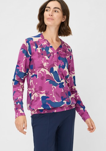 Olsen V-Neck Long Sleeve Print Top in a Cotton-Modal Blend 11105241