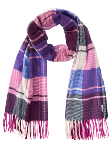 Olsen Woven Berry Check Scarf with Tassel Edges 18002000