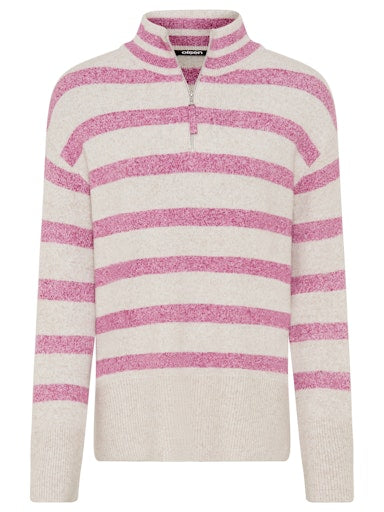 Olsen ¼ Zip Slipover Sweater in Berry Stripe with Ribbed Trims 11004695