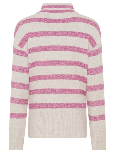 Olsen ¼ Zip Slipover Sweater in Berry Stripe with Ribbed Trims 11004695