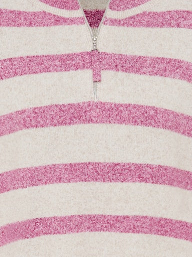 Olsen ¼ Zip Slipover Sweater in Berry Stripe with Ribbed Trims 11004695