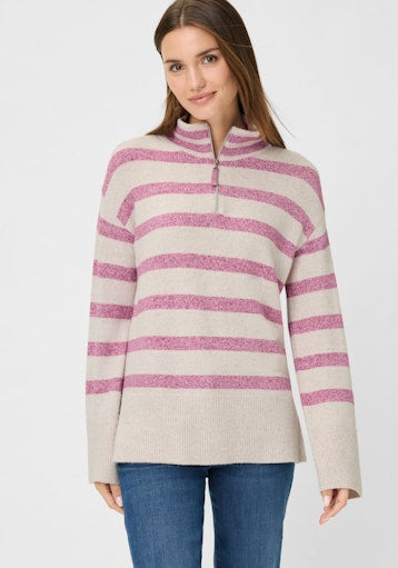 Olsen ¼ Zip Slipover Sweater in Berry Stripe with Ribbed Trims 11004695