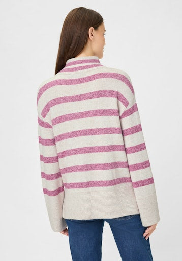 Olsen ¼ Zip Slipover Sweater in Berry Stripe with Ribbed Trims 11004695