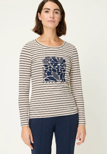 Olsen Beige Fine Stripe Long Sleeve T-Shirt 11105301