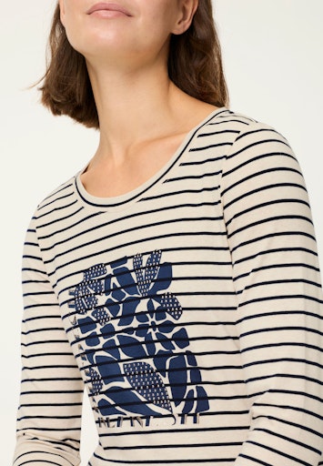 Olsen Beige Fine Stripe Long Sleeve T-Shirt 11105301