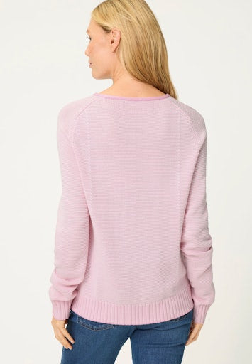 Olsen Peony Pink Cotton Blend Sweater with Long Sleeves and Rolled Round Neckline 11004805