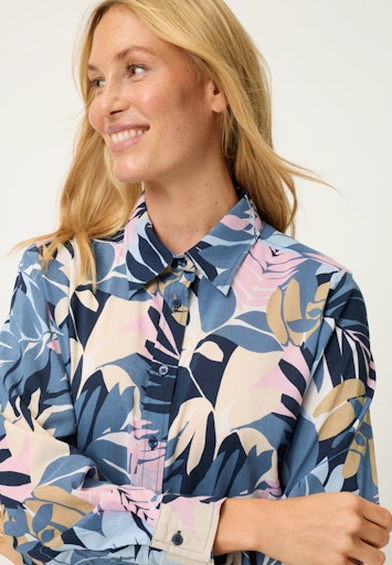 Olsen Blue Bold Leaf Print Relaxed Fit Long Sleeve Shirt – 12002179