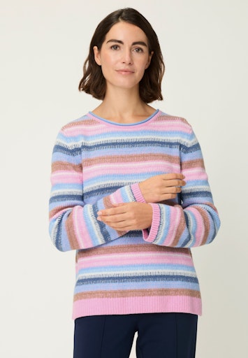 Olsen Multi-Coloured Stripe Long Sleeve Cotton Blend Jumper 11004794
