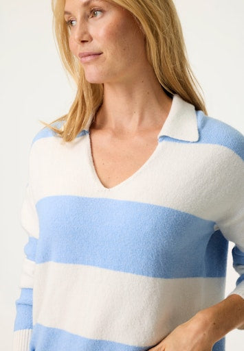Olsen Bold Blue & White Stripe V-Neck Collar Sweater 11004796