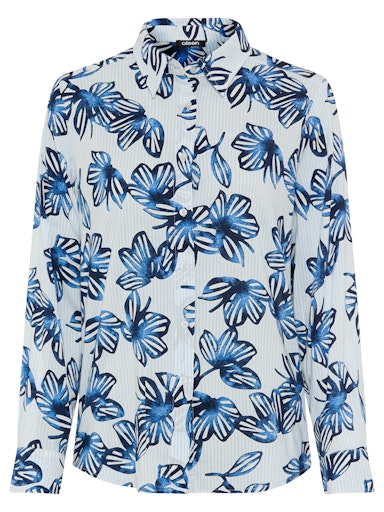 Olsen Ink Blue Stripe & Floral Shirt