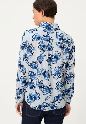 Olsen Ink Blue Stripe & Floral Shirt