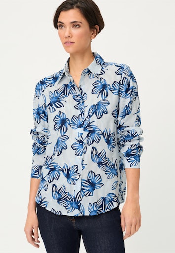Olsen Ink Blue Stripe & Floral Shirt