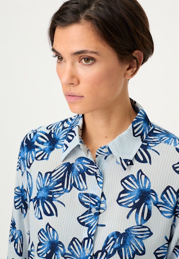 Olsen Ink Blue Stripe & Floral Shirt