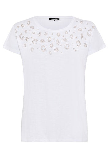 Olsen White Cotton T-Shirt – Round Neck, Short Sleeve, Stud Embellishment 
