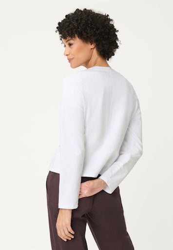 Olsen White Linen Cotton Blend Jacket – Round Neck, Button Front