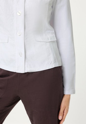 Olsen White Linen Cotton Blend Jacket – Round Neck, Button Front