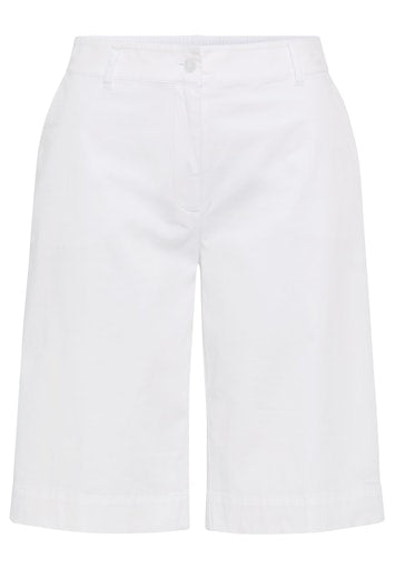 Olsen White Cotton Stretch Knee Length Shorts 