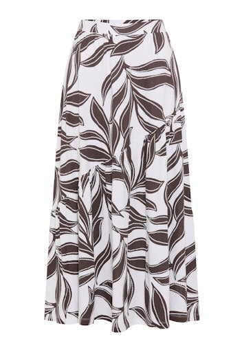 Olsen Brown & White Print Maxi Skirt – Elasticated Waist
