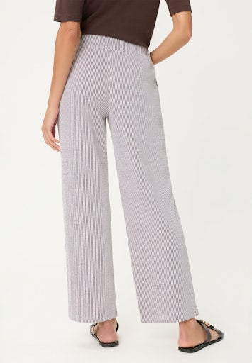 Olsen Brown & White Stripe Wide Leg Trousers with Elasticated Waist, Side Pockets