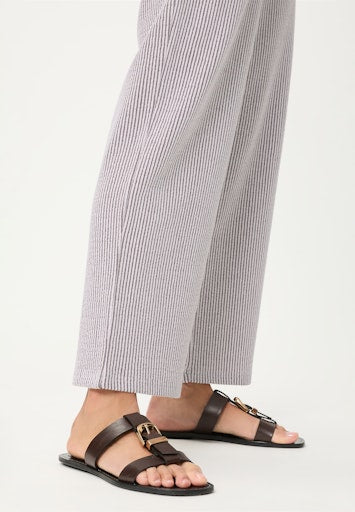 Olsen Brown & White Stripe Wide Leg Trousers with Elasticated Waist, Side Pockets