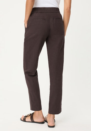 Olsen Dark Brown Linen Cotton Blend Straight Leg Trousers 14002520