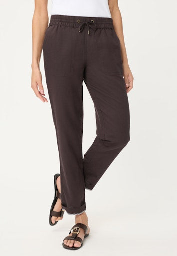 Olsen Dark Brown Linen Cotton Blend Straight Leg Trousers 14002520