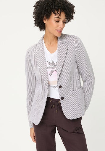 Olsen Brown & White Fine Stripe Cotton Blend Single Breasted Blazer