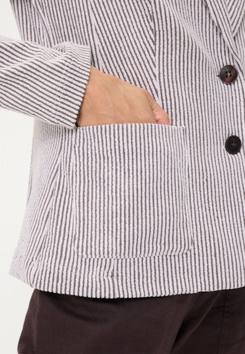 Olsen Brown & White Fine Stripe Cotton Blend Single Breasted Blazer