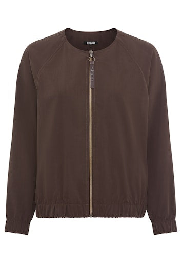 Olsen Dark Brown Bomber-Style Jacket with Round Neck, Zip Front, Elasticated Hem