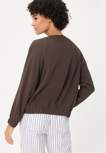Olsen Dark Brown Bomber-Style Jacket with Round Neck, Zip Front, Elasticated Hem