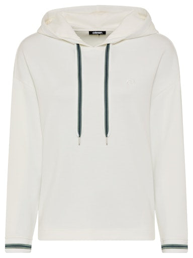 Olsen Off-White Long Sleeve Hoodie with Drawstring Hood 11201692