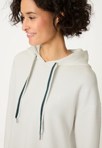 Olsen Off-White Long Sleeve Hoodie with Drawstring Hood 11201692