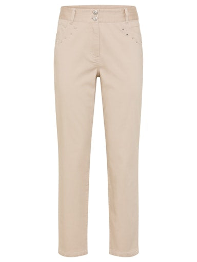Olsen Beige Slim Leg Crop Trousers with Button & Zip, Belt Loops and Stud Detail 14002499