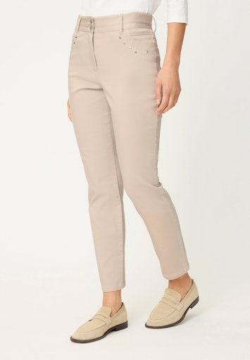 Olsen Beige Slim Leg Crop Trousers with Button & Zip, Belt Loops and Stud Detail 14002499