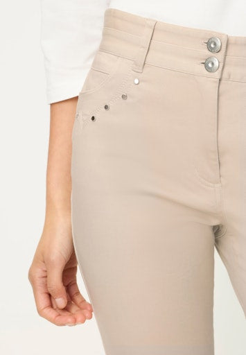 Olsen Beige Slim Leg Crop Trousers with Button & Zip, Belt Loops and Stud Detail 14002499