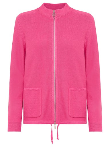 Olsen Fuchsia Zip-Through Cardigan with High Neck, Long Sleeves & Front Pockets