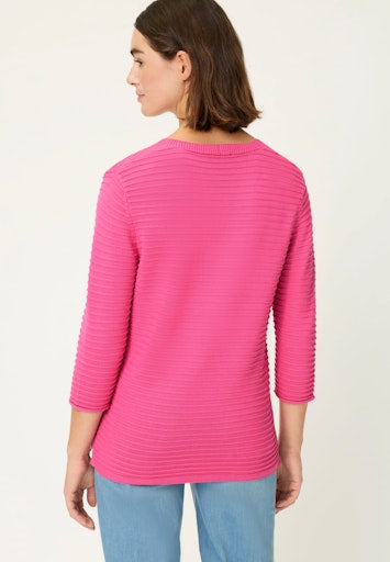 Olsen Fuchsia V-Neck Textured Knit Sweater with 3/4 Sleeves