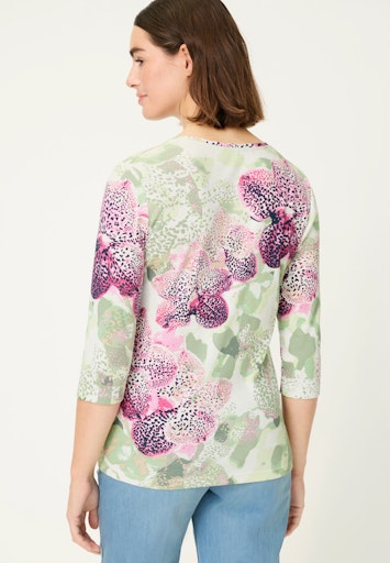Olsen Floral Print Cotton T-Shirt with Round Neck, 3/4 Sleeves 