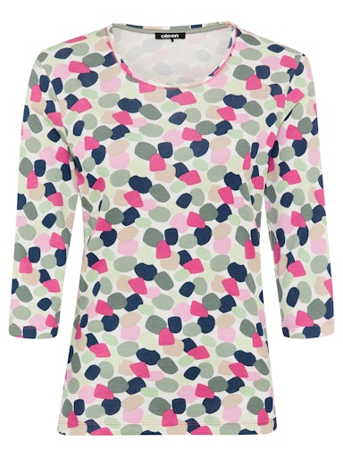 Olsen Multi-Colour Print Cotton T-Shirt with Round Neck, 3/4 Sleeves 