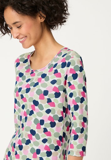 Olsen Multi-Colour Print Cotton T-Shirt with Round Neck, 3/4 Sleeves 