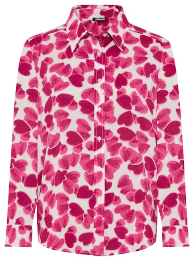Olsen Fuchsia Heart Print Long Sleeve Shirt with Collar & Button Cuffs 12002182