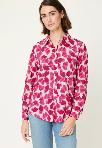 Olsen Fuchsia Heart Print Long Sleeve Shirt with Collar & Button Cuffs 12002182