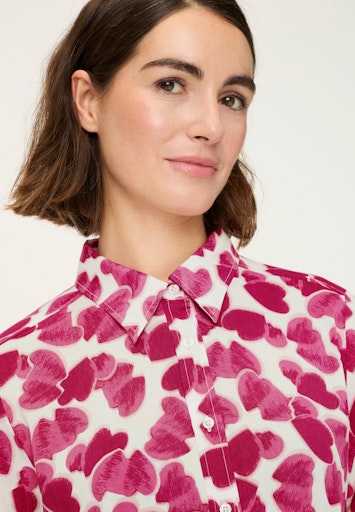 Olsen Fuchsia Heart Print Long Sleeve Shirt with Collar & Button Cuffs 12002182