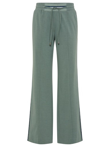 Olsen Sage Wide Leg Casual Trousers with Elasticated Waist, Drawstring & Side Stripe