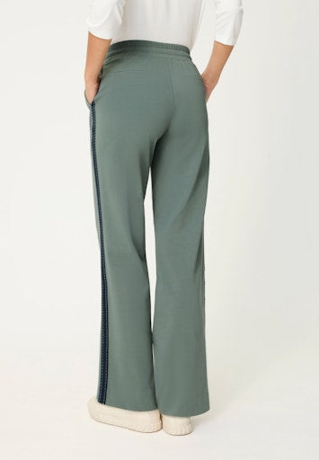 Olsen Sage Wide Leg Casual Trousers with Elasticated Waist, Drawstring & Side Stripe