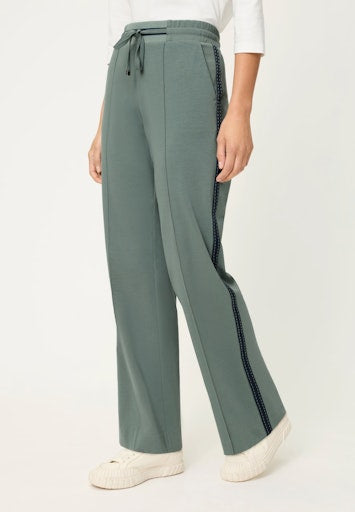 Olsen Sage Wide Leg Casual Trousers with Elasticated Waist, Drawstring & Side Stripe