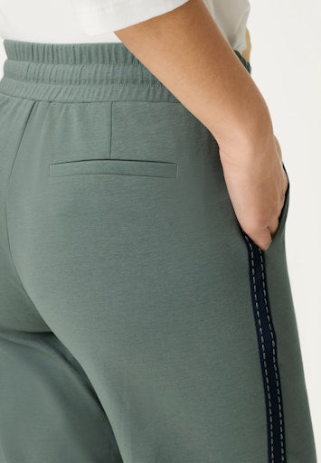 Olsen Sage Wide Leg Casual Trousers with Elasticated Waist, Drawstring & Side Stripe