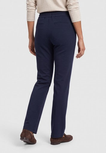 Olsen Mona Ink Blue Straight Leg Trousers with Drawstring Waist 14002573